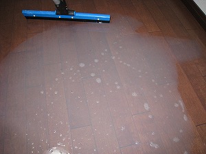 剥離作業だけでもこれだけの汚れが出ます。 ワックスの重ね塗りの際に汚れも一緒に塗り込めてしまっているのです。